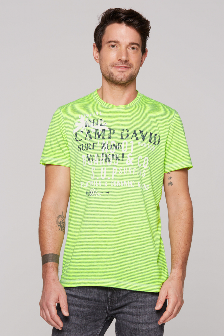 Streifenshirt mit Ausbrenner-Effekten und Prints neon lime