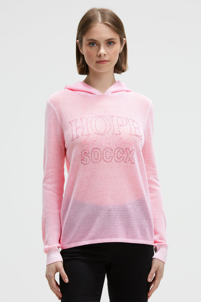 Strick-Hoodie mit Mesh-Struktur und Artwork smooth rose