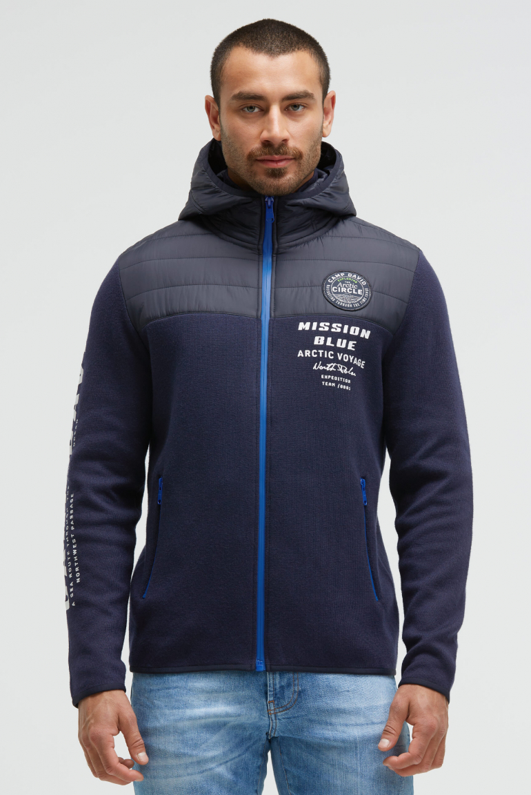 Strickjacke mit Steppkapuze  und Logo Prints blue navy