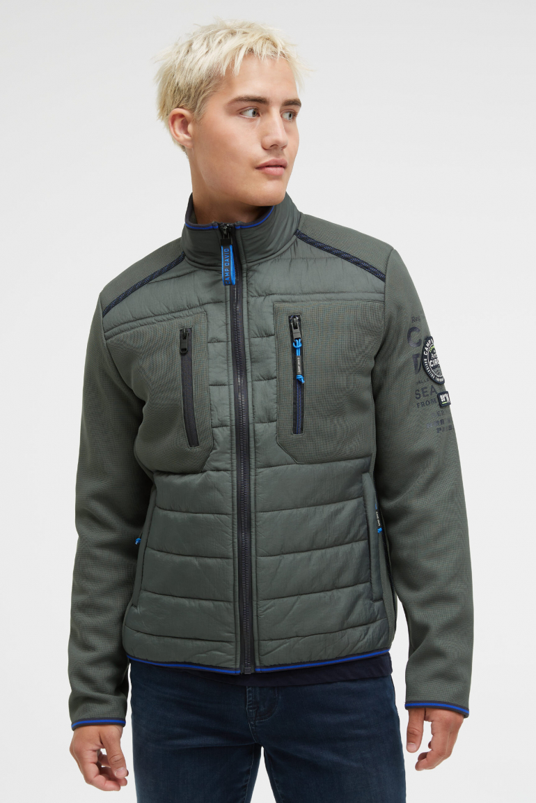 Strukturierte Fleecejacke im Materialmix dark forest