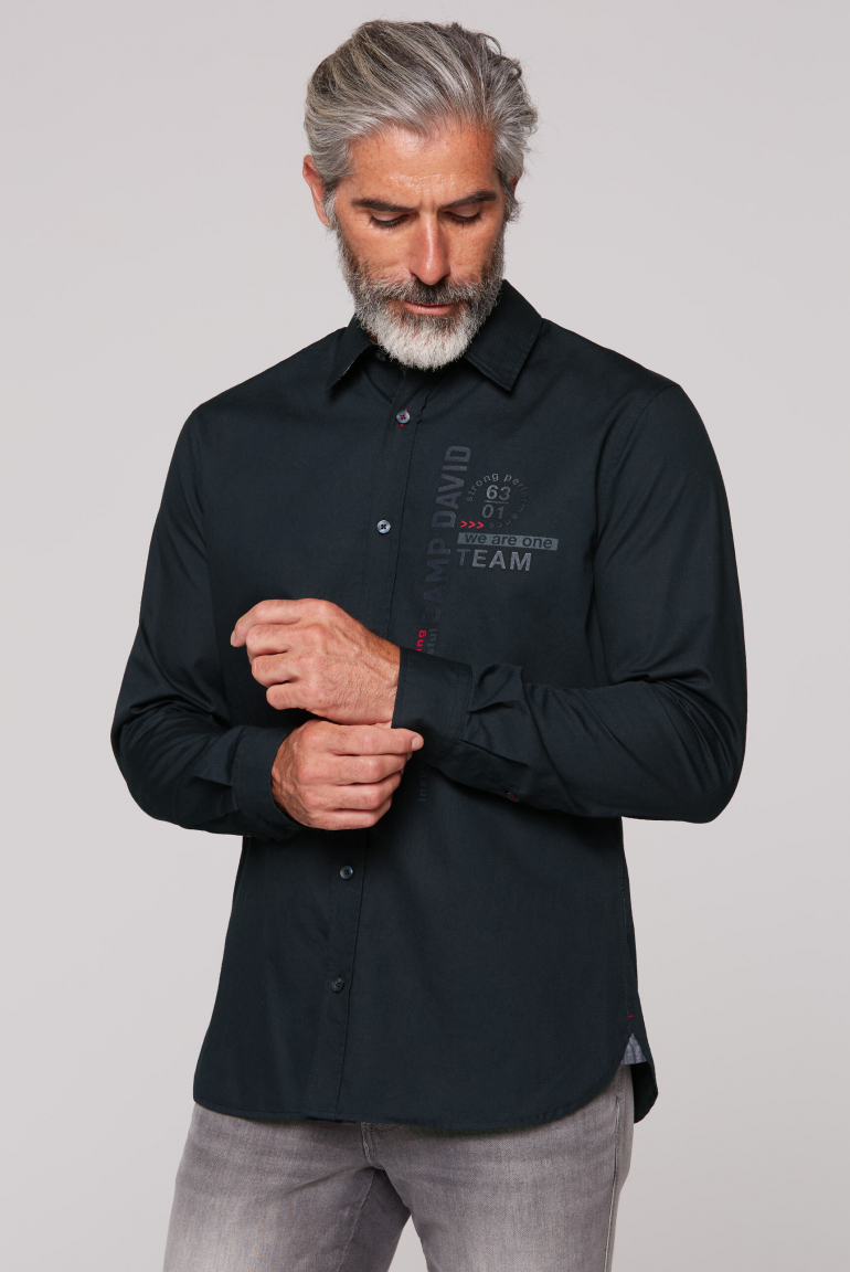 Strukturiertes Langarmhemd mit Rubber Prints blue navy