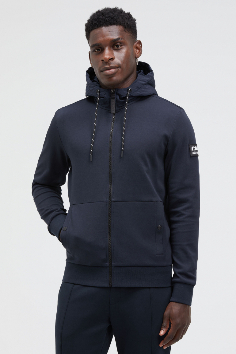 Sweatjacke aus Interlock mit Nylon-Kapuze true navy