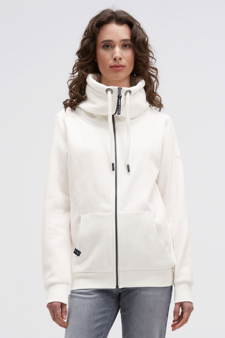 Sweatjacke mit hohem Kragen ivory