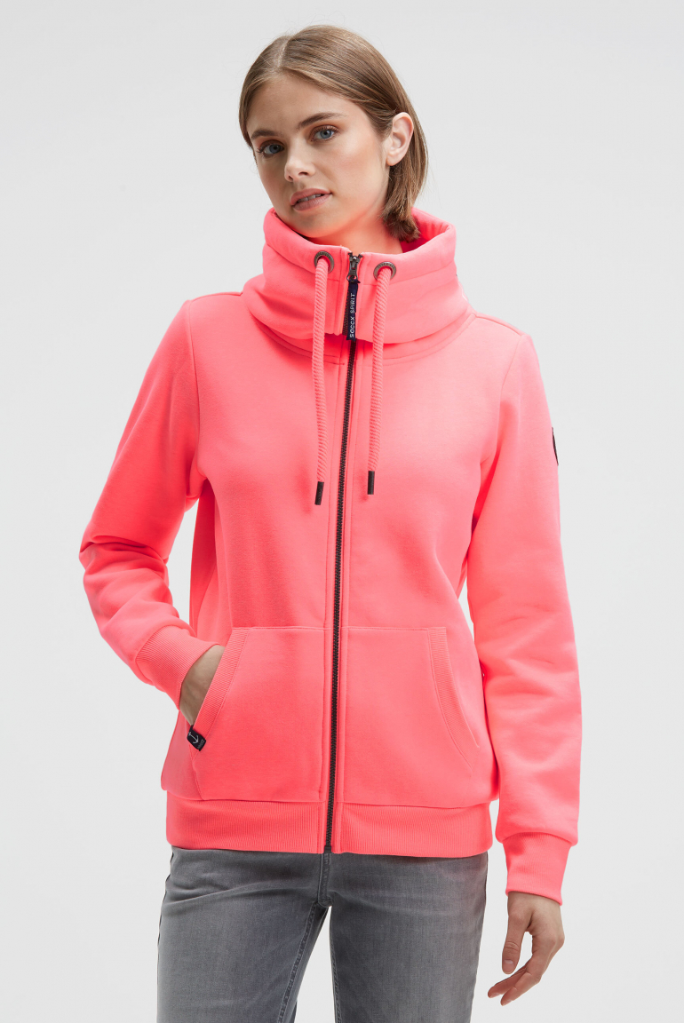 Sweatjacke mit hohem Kragen neon pink