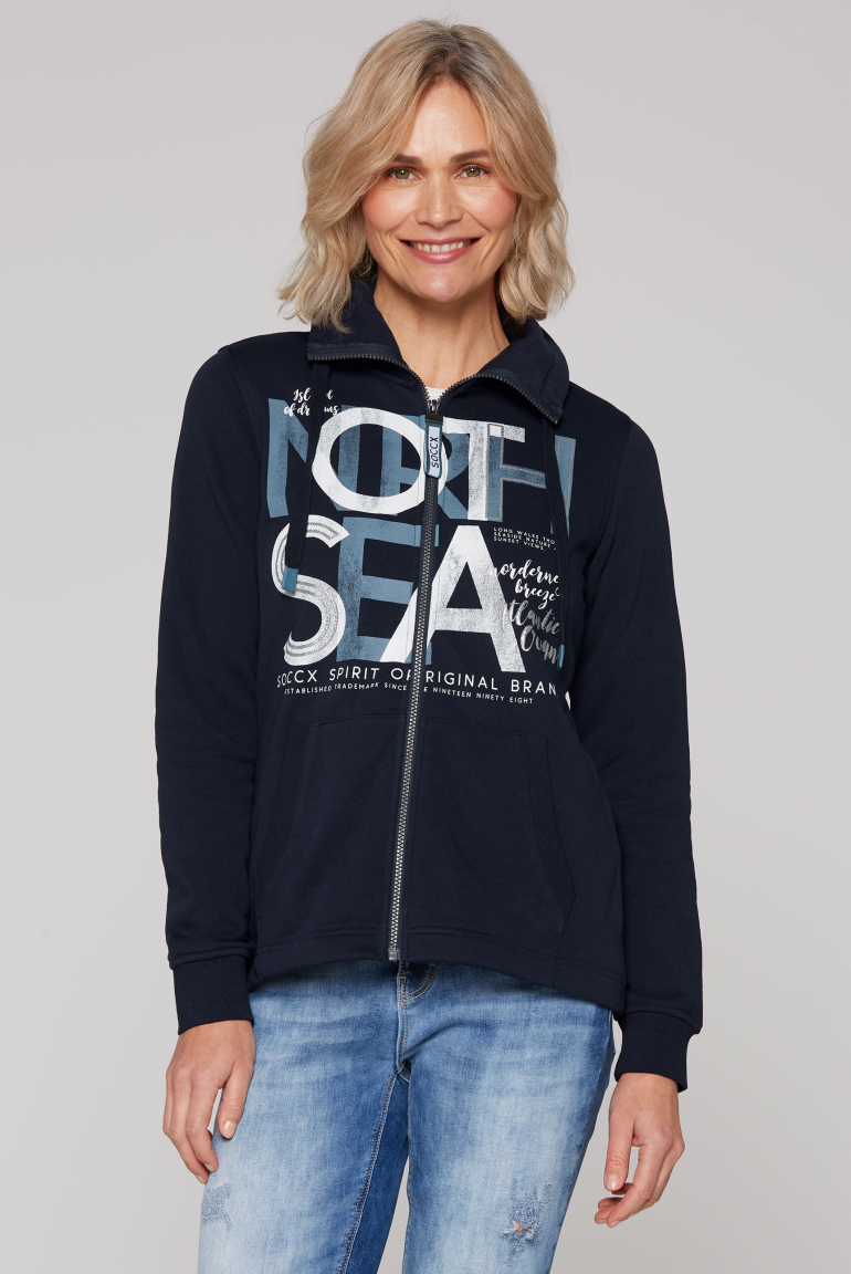 Sweatjacke mit hohem Kragen und Artwork blue navy