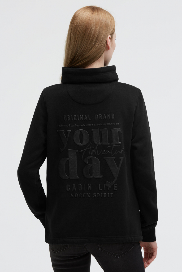 Sweatjacke mit hohem Kragen und Rücken-Print black