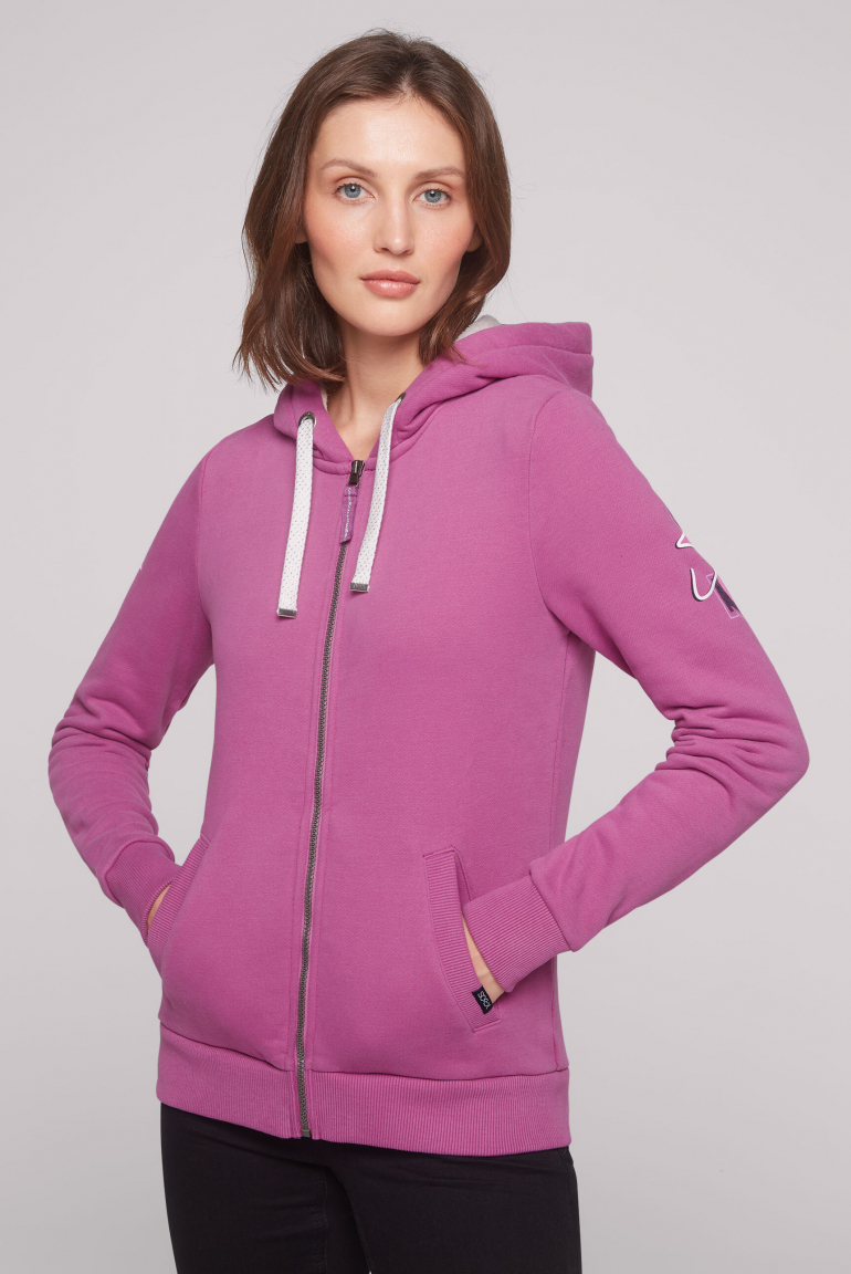 Sweatjacke mit Kapuze und Rücken-Print iced berry