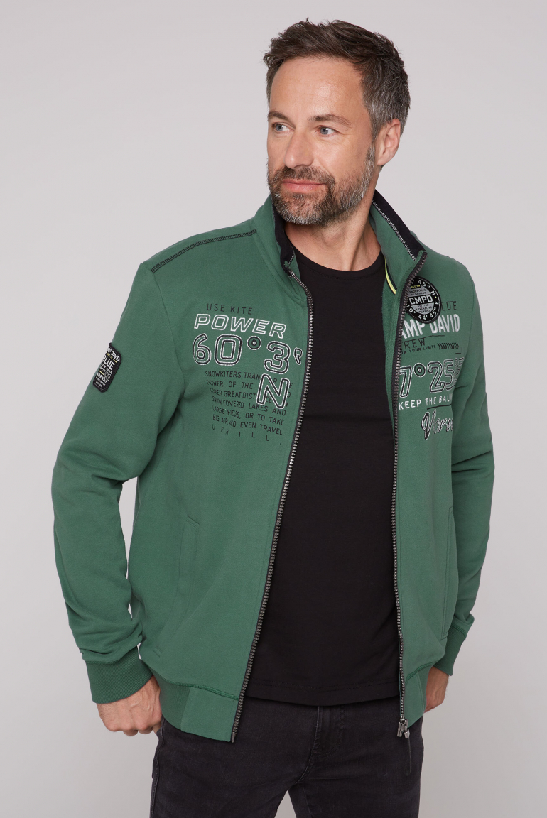 Sweatjacke mit Label-Applikationen dark green