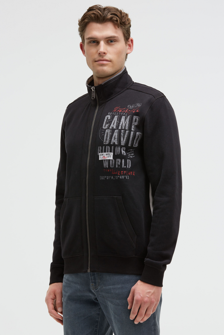 Sweatjacke mit Pikee-Tapes und Artwork black