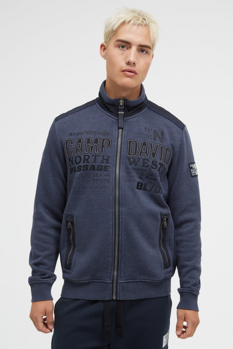 Sweatjacke mit Ripstop-Details und Label-Applikationen blue navy