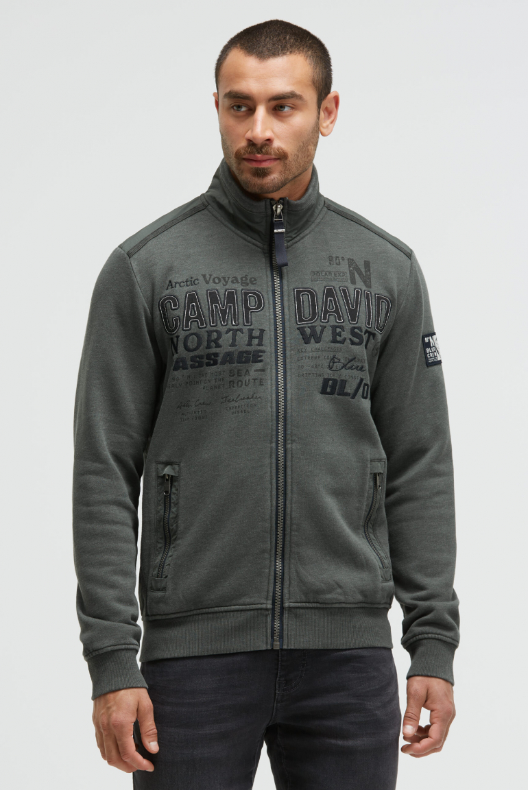 Sweatjacke mit Ripstop-Details und Label-Applikationen dark forest