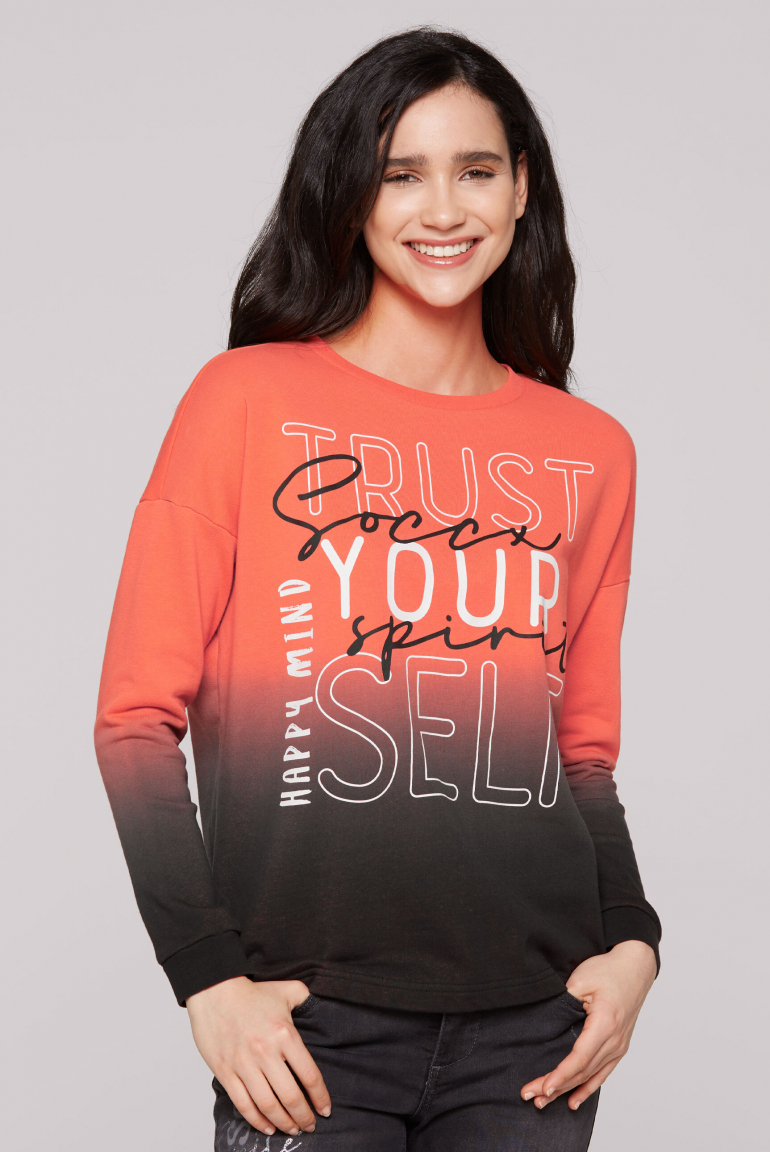 Sweatshirt Dip Dye mit Wording Print coral / black