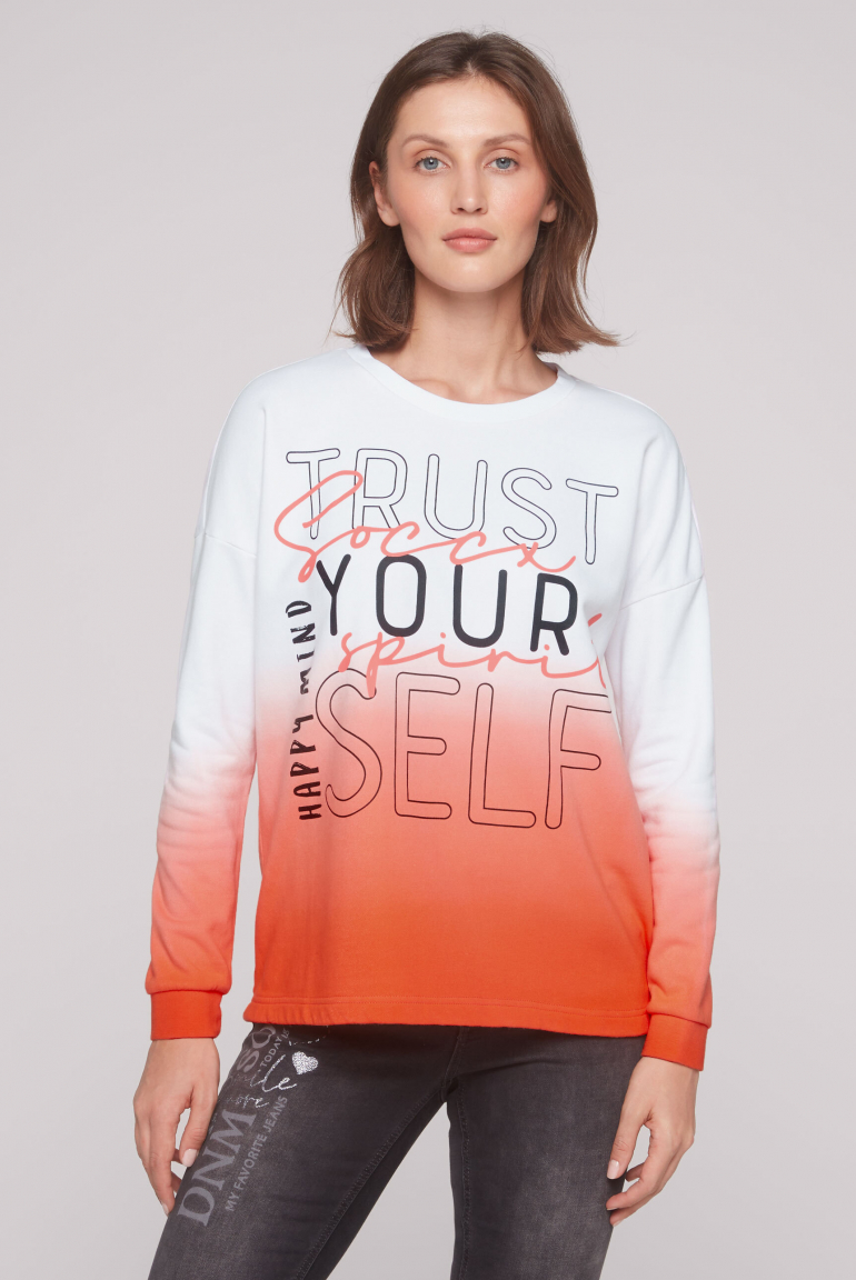 Sweatshirt Dip Dye mit Wording Print opticwhite / coral