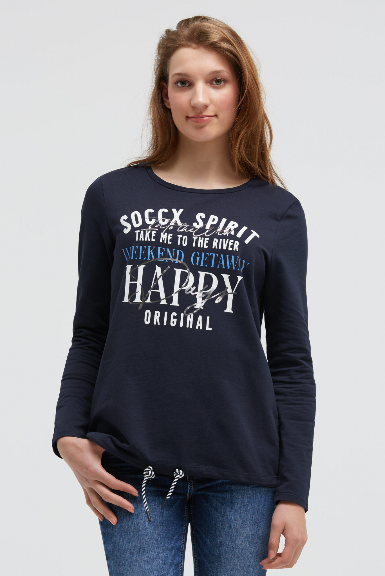 Sweatshirt mit Artwork und Kordelzug im Saum blue navy