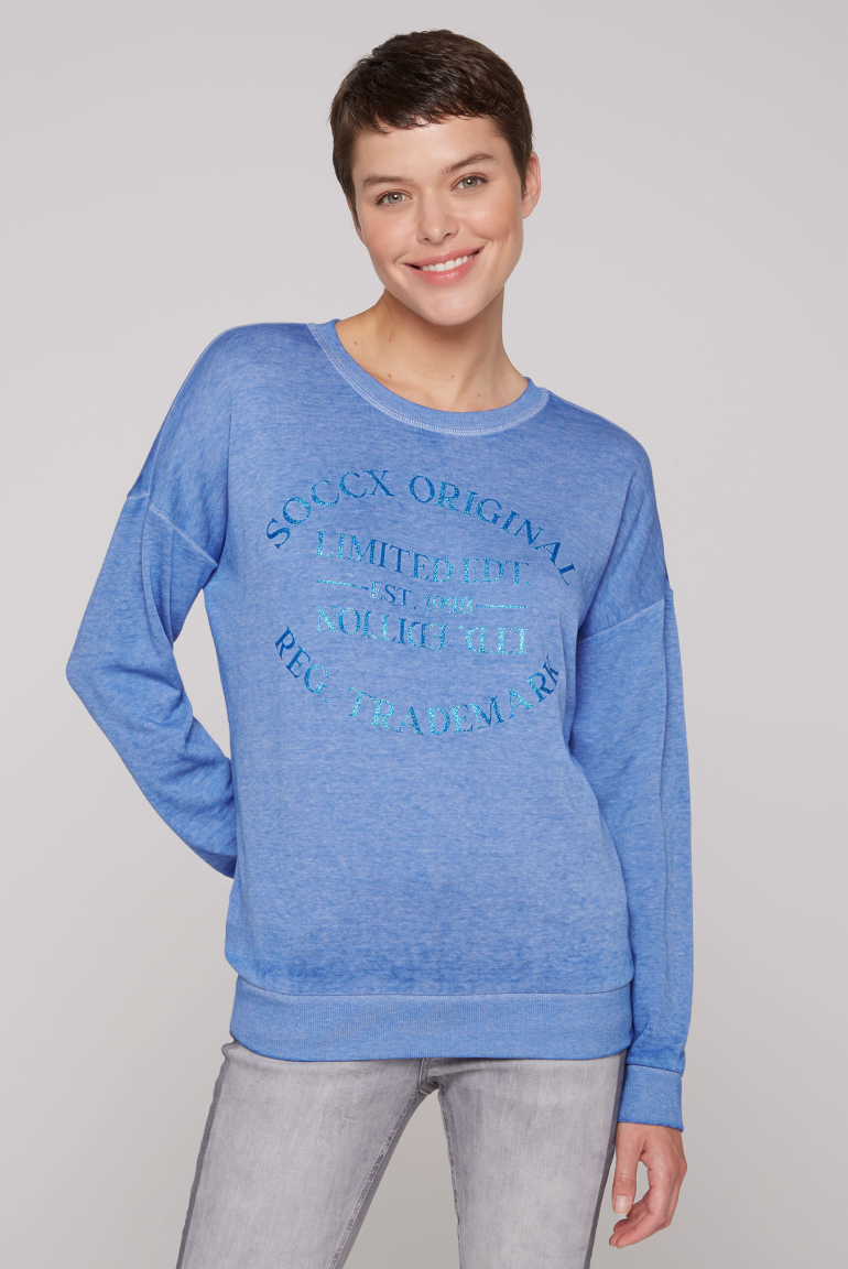 Sweatshirt mit Ausbrenner-Effekten und Print vividblue