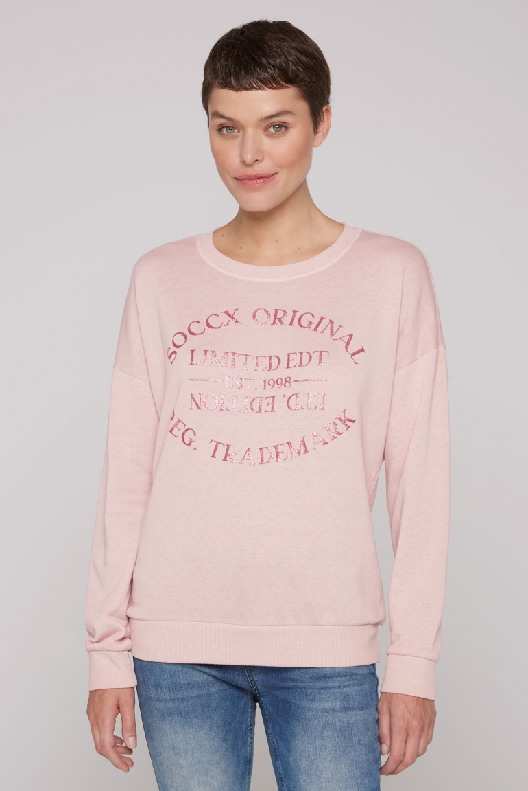 Sweatshirt mit Ausbrenner-Effekten und Print rose blush