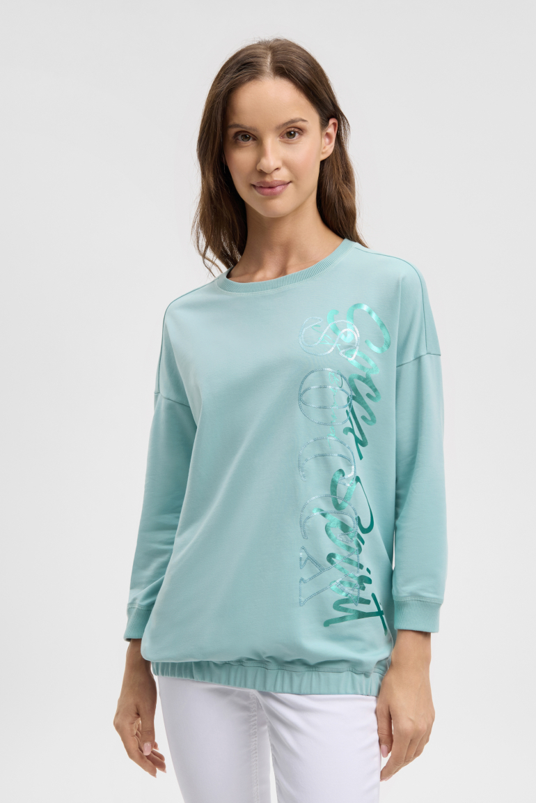 Sweatshirt mit Gummizugsaum und Pailletten-Logo misty mint
