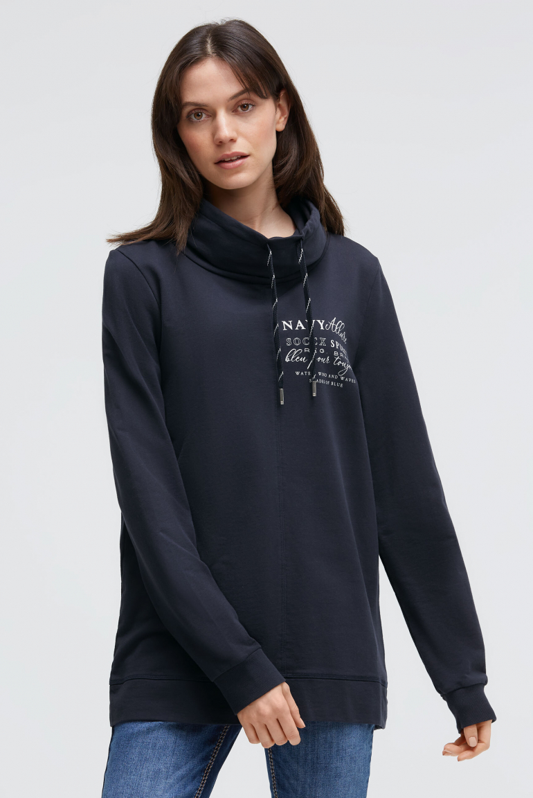 Sweatshirt mit hohem Kragen und Backprint blue navy