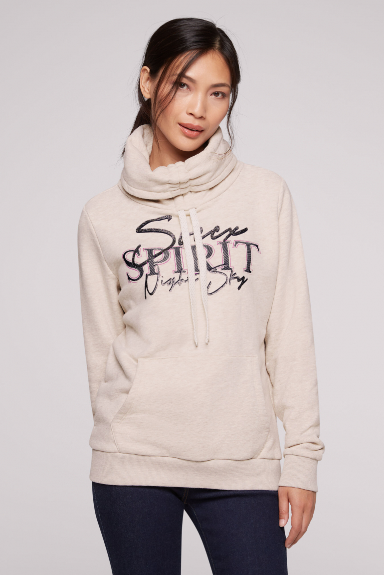 Sweatshirt mit hohem Kragen und Kontrastbändern faded beige mel.