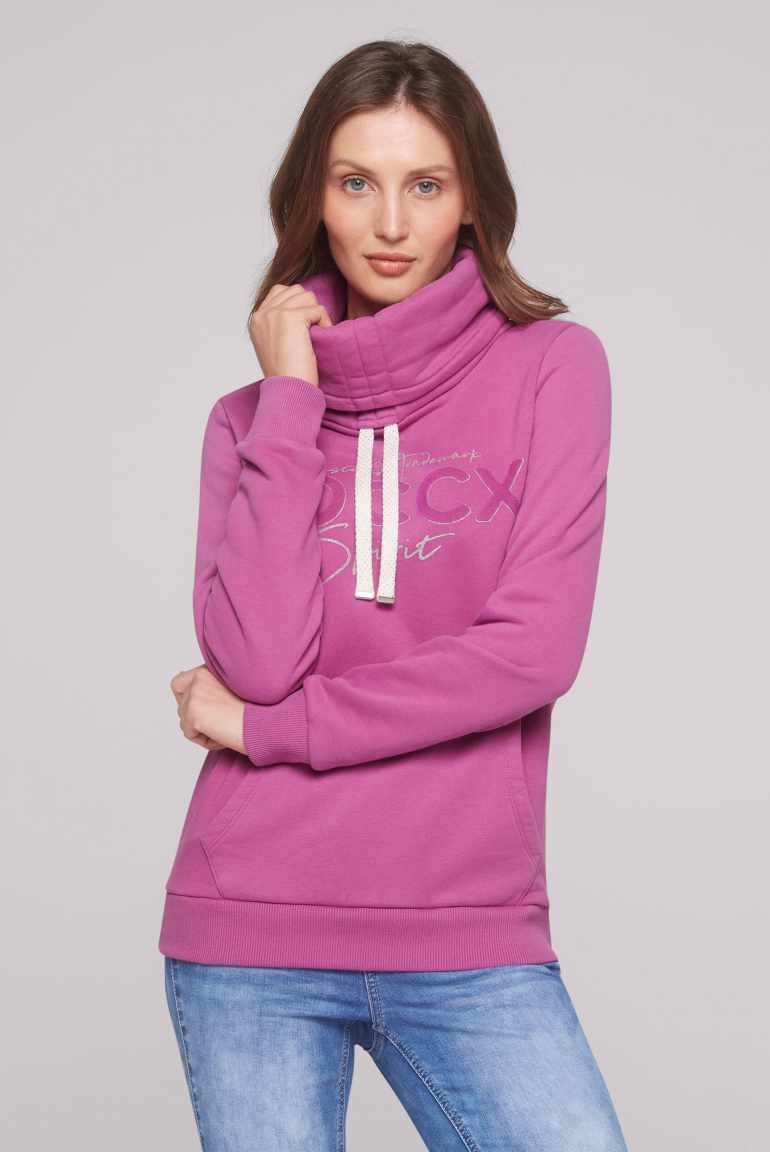 Sweatshirt mit hohem Kragen und Kontrastbändern iced berry