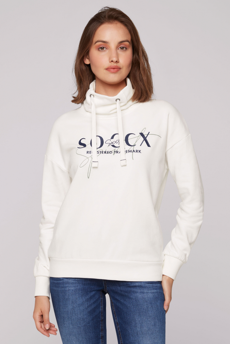 Sweatshirt mit hohem Kragen und Logo Print ivory