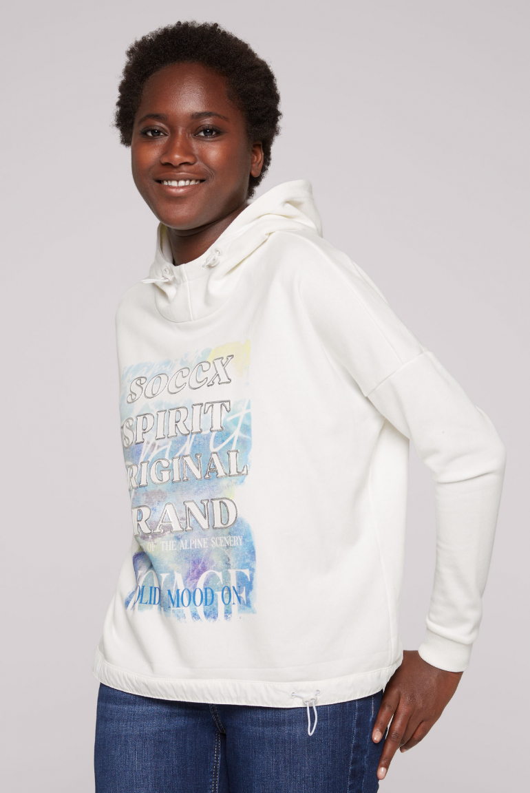Sweatshirt mit Kapuze und Print Artwork ivory