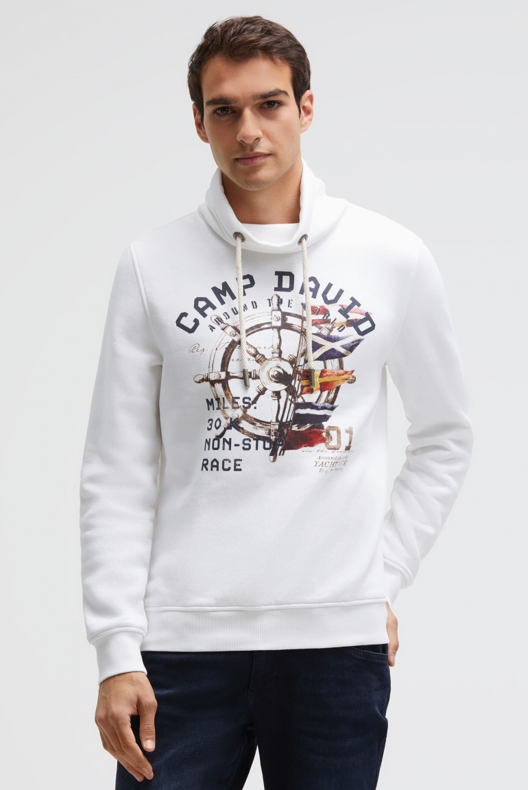 Sweatshirt mit Kragen und Photoprint ivory