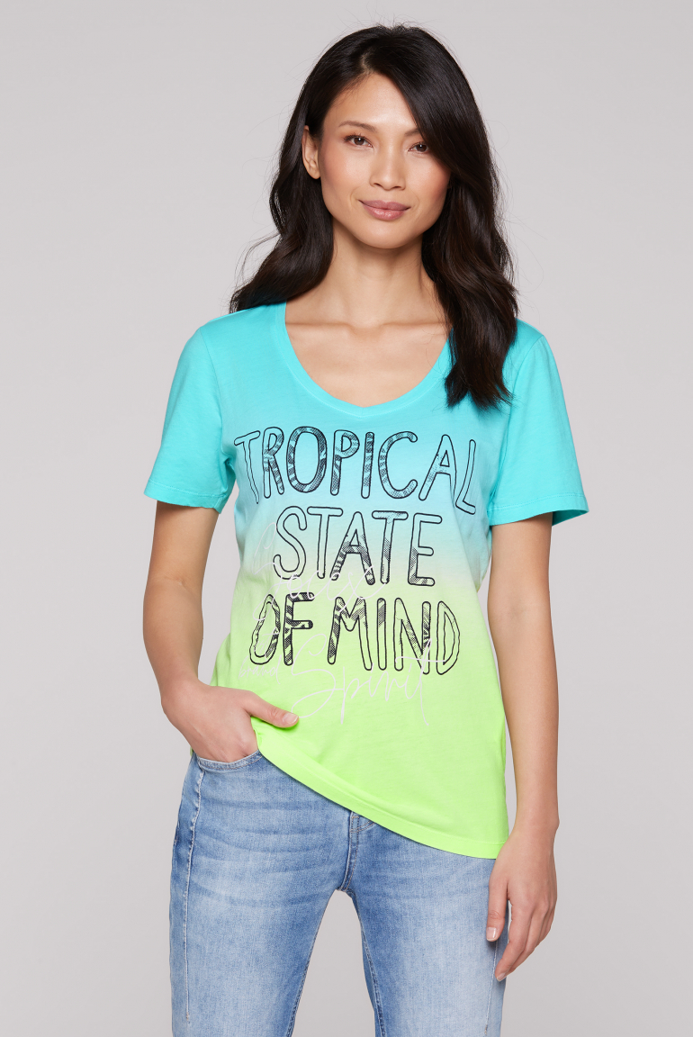 T-Shirt Dip Dye mit V-Neck und Artwork multi color