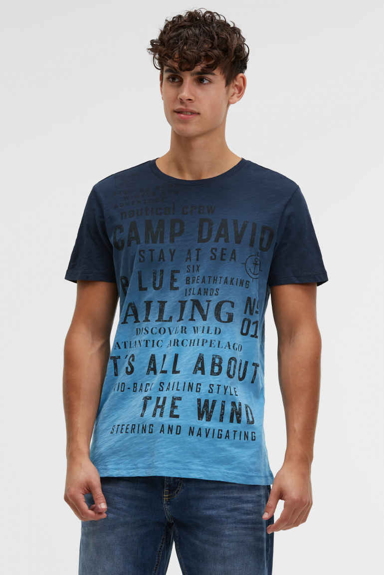 T-Shirt Dip Dye mit Wording Prints blue navy