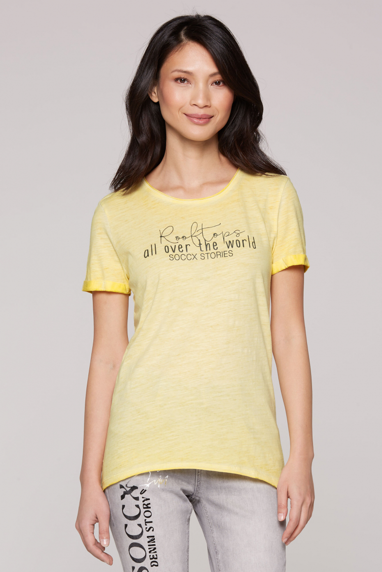 T-Shirt im Used Look mit Label Prints soft yellow