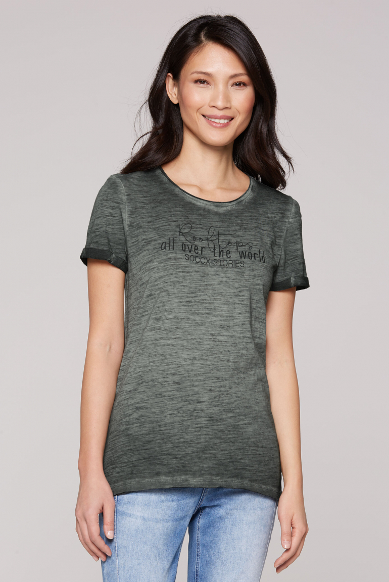T-Shirt im Used Look mit Label Prints green shadow