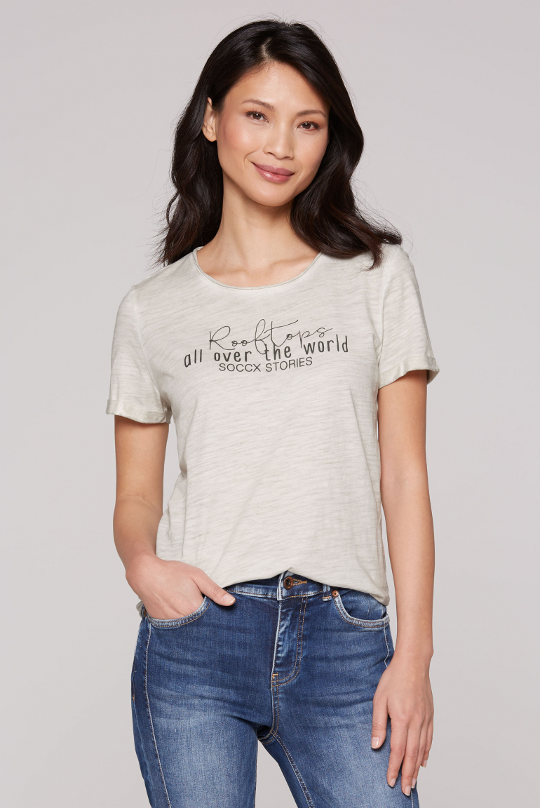 T-Shirt im Used Look mit Label Prints silvery