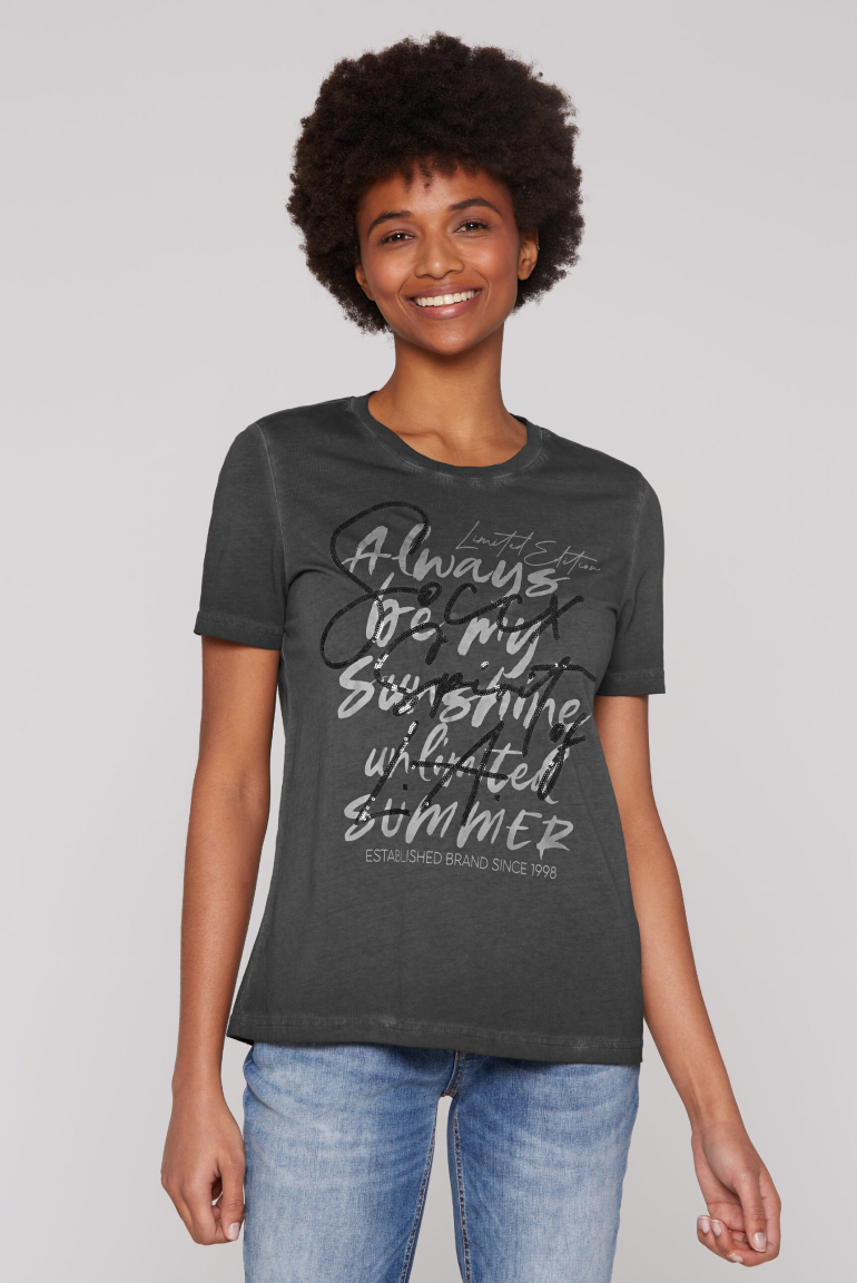 T-Shirt Inside Oil Dyed mit Pailletten-Wording black