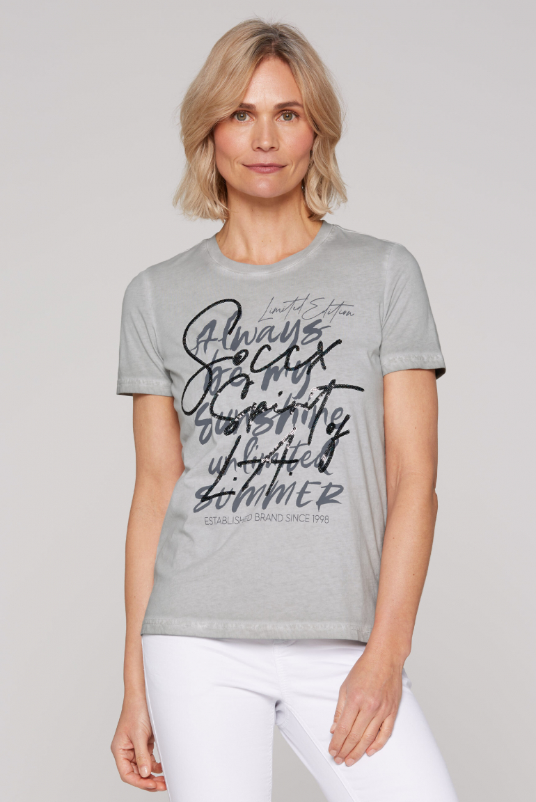 T-Shirt Inside Oil Dyed mit Pailletten-Wording shadow