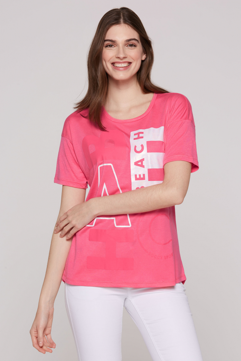 T-Shirt Loose Fit mit Beach Print coral pink
