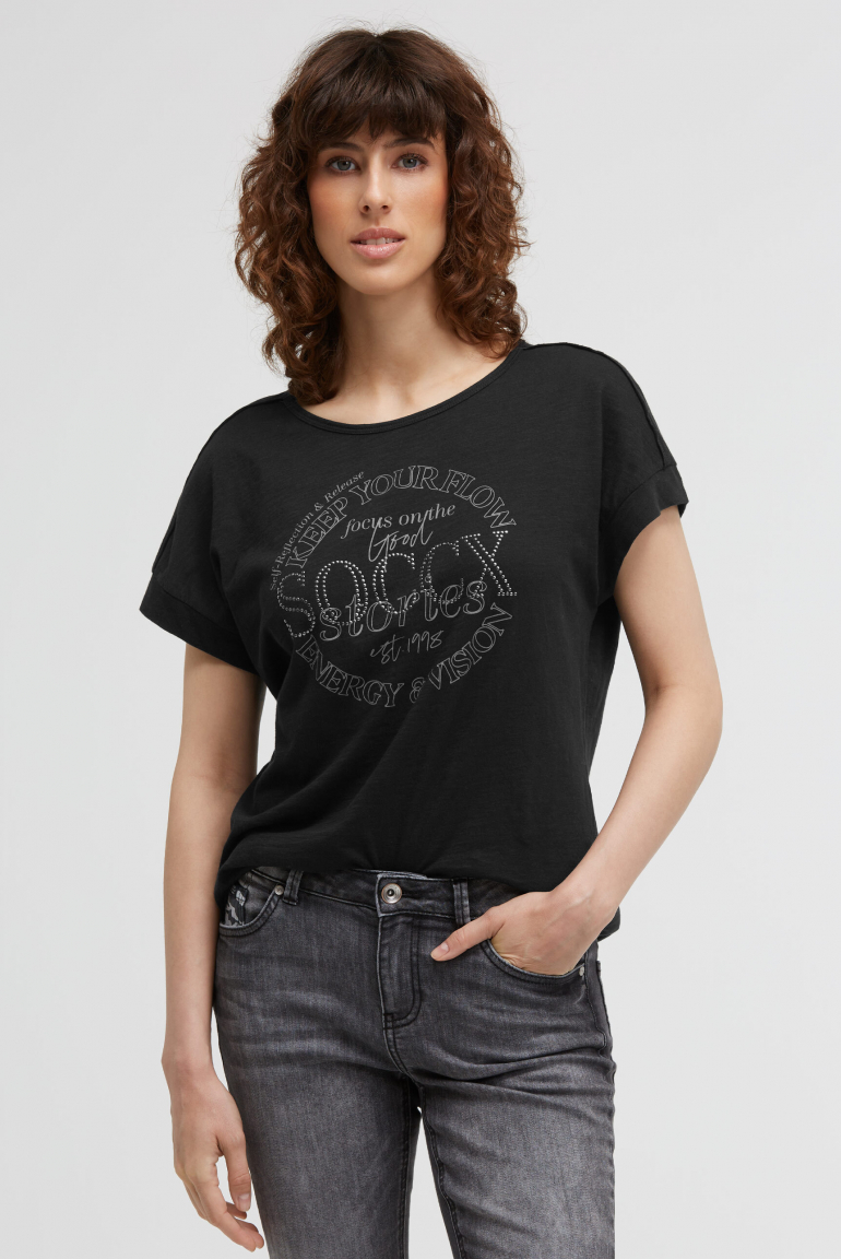 T-Shirt mit Artwork aus Schmucksteinen black