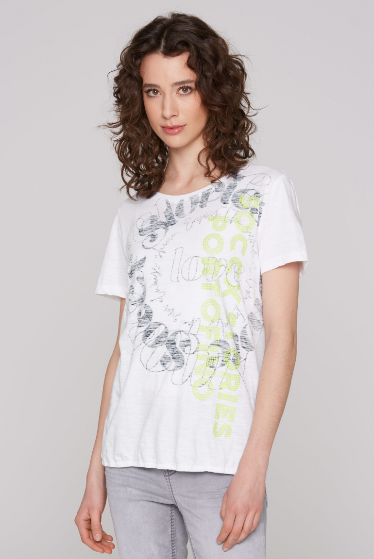 T-Shirt mit Elastiksaum und Artwork opticwhite
