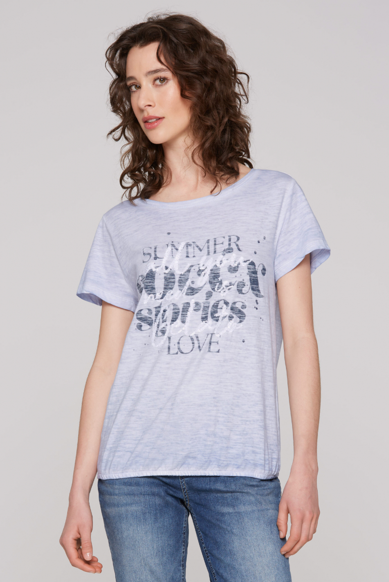 T-Shirt mit Elastiksaum und Artwork soft sky