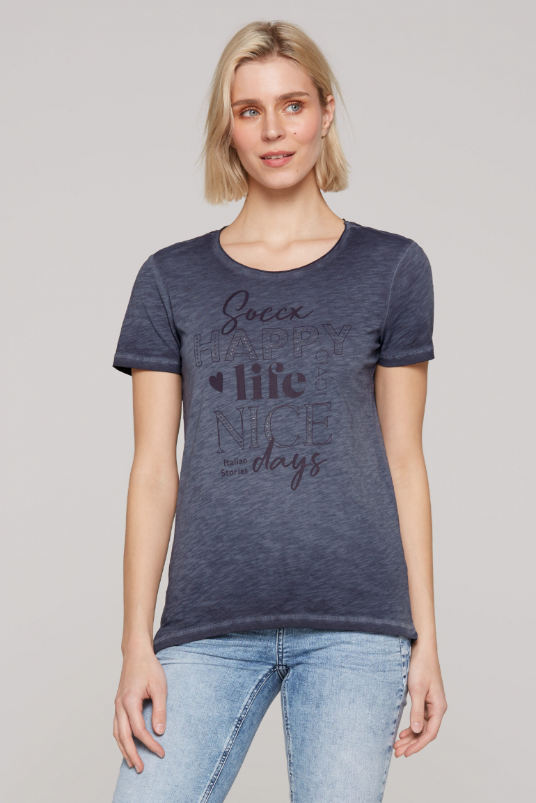 T-Shirt mit Glitter Wording Print deep sea