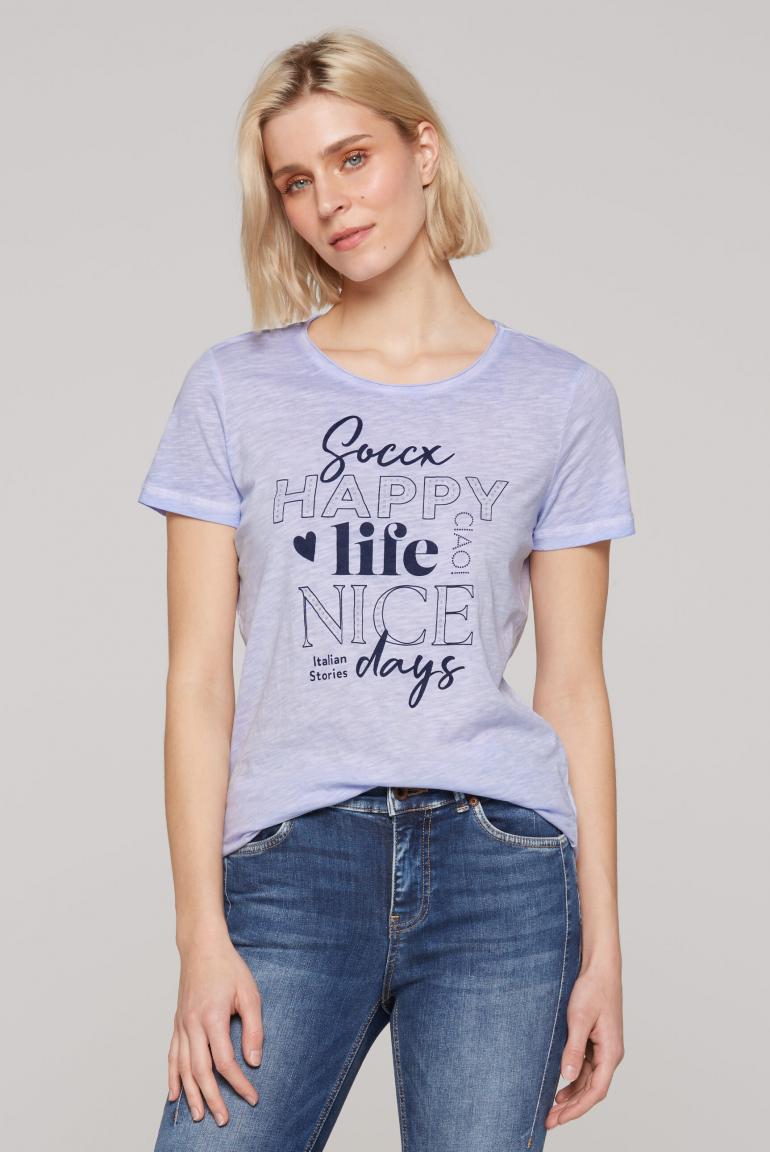 T-Shirt mit Glitter Wording Print soft sky