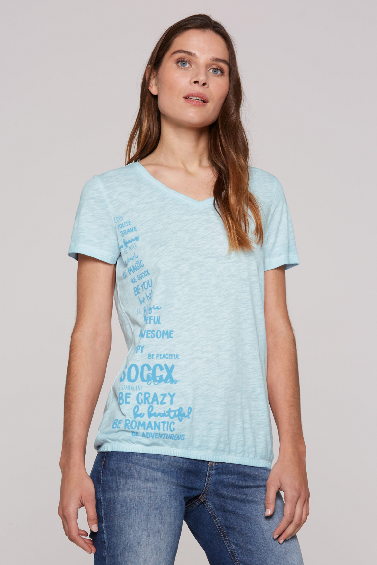 T-Shirt mit Gummizugsaum und Label Print fresh breeze