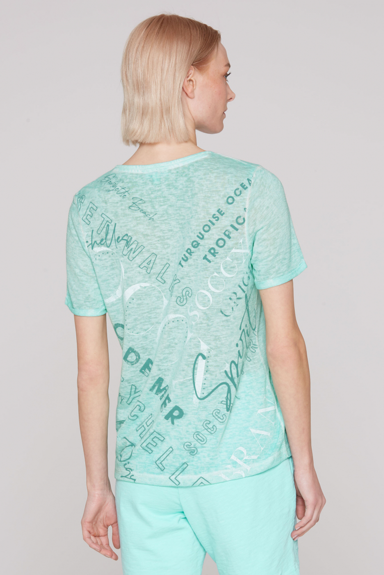 T-Shirt mit Leinen-Optik und Rücken-Print aqua splash