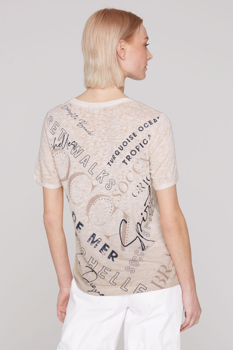 T-Shirt mit Leinen-Optik und Rücken-Print milky beige