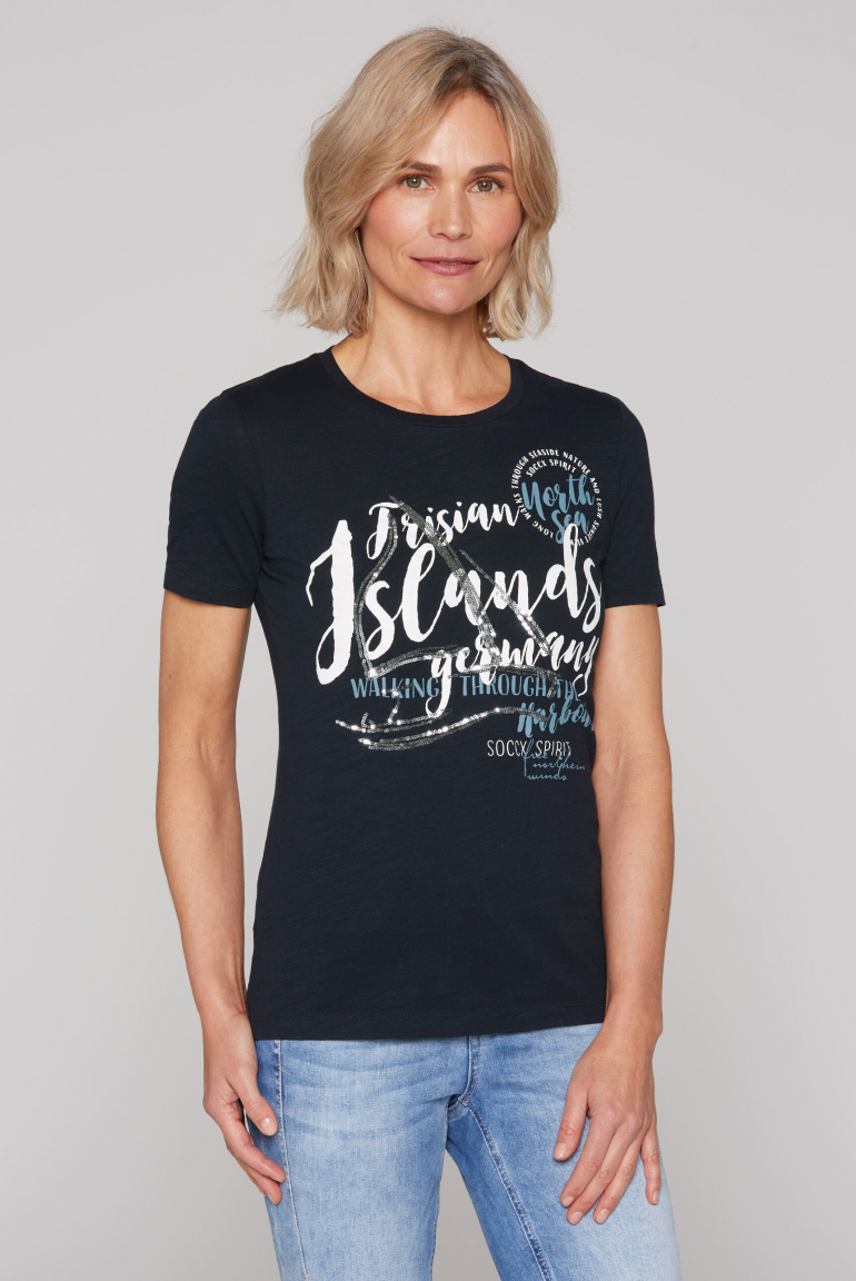 T-Shirt mit Pailletten-Artwork blue navy