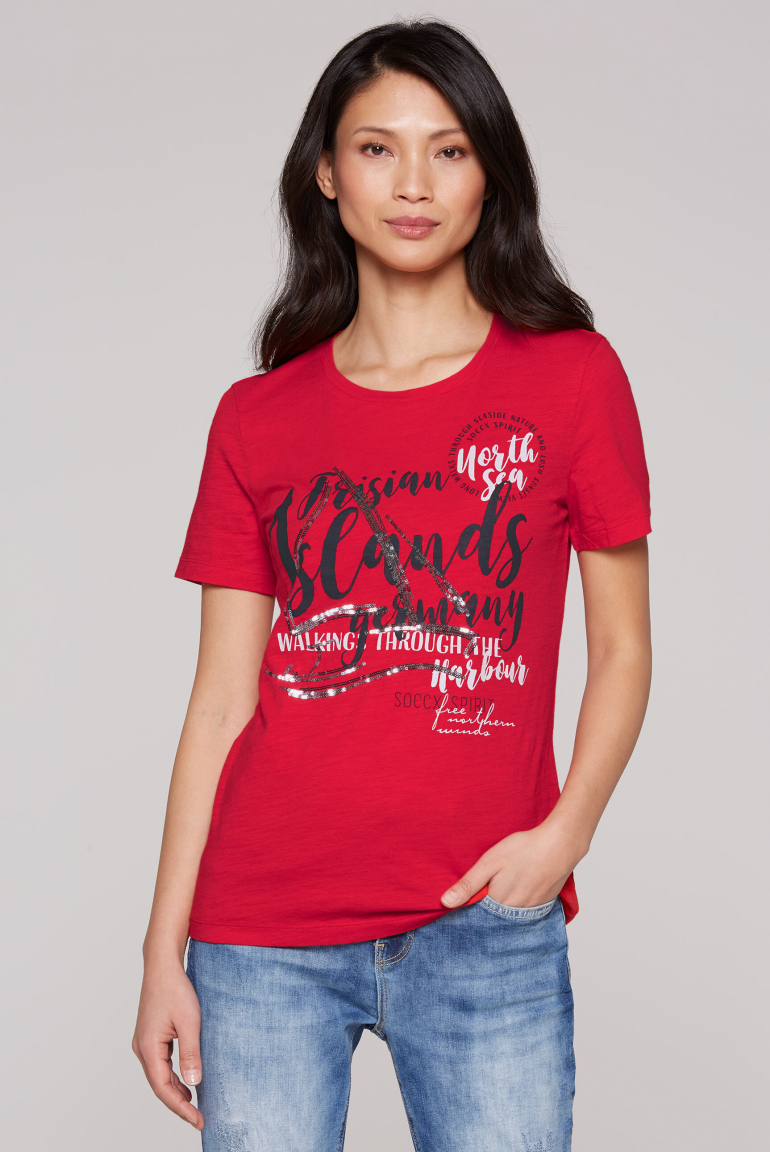 T-Shirt mit Pailletten-Artwork flag red