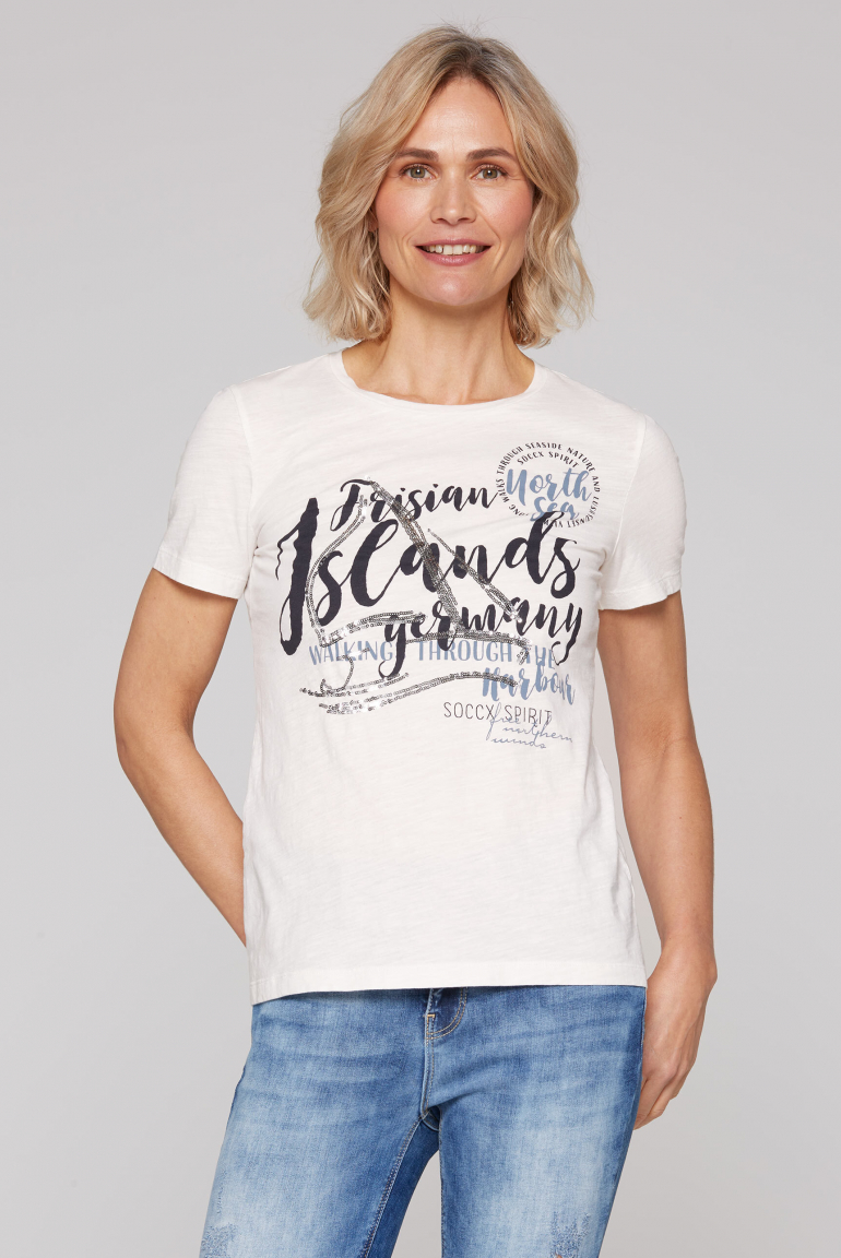 T-Shirt mit Pailletten-Artwork ivory