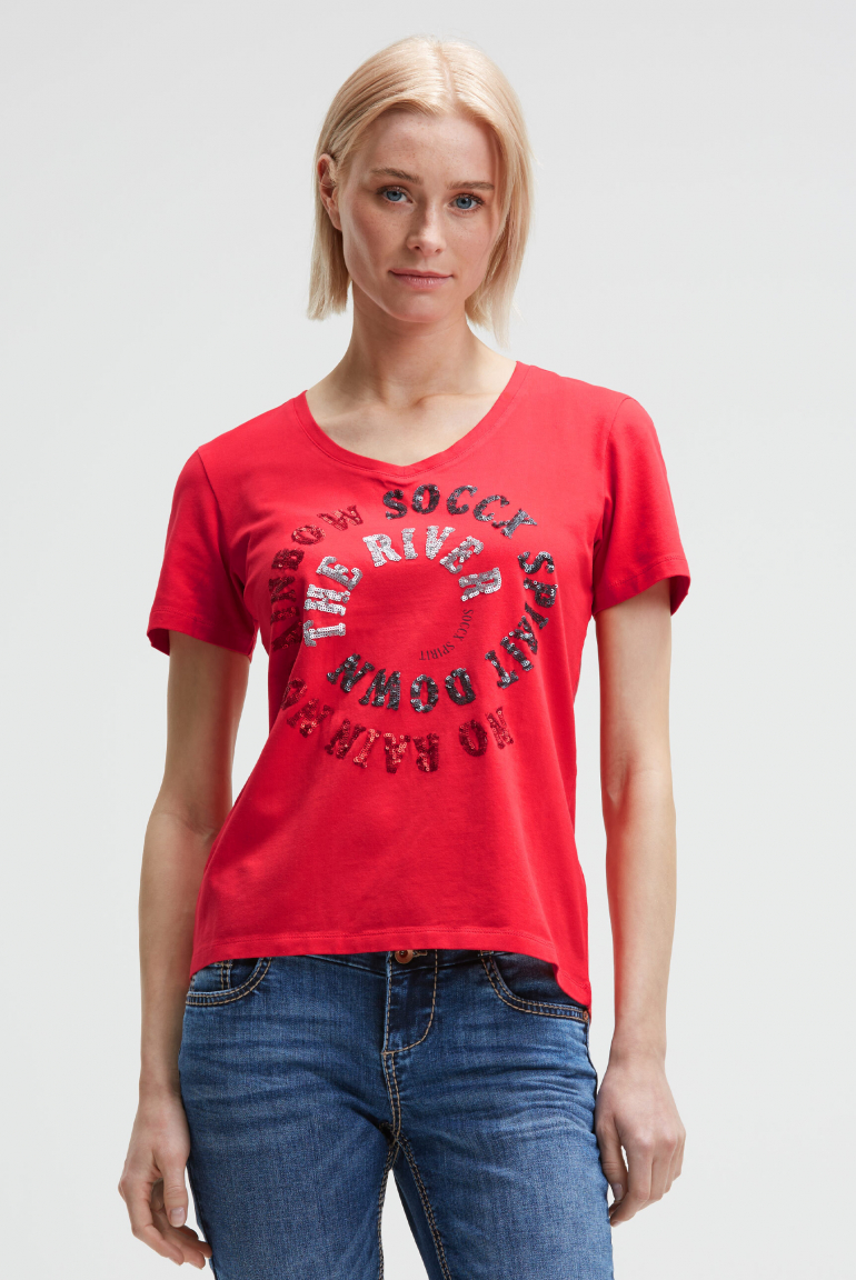 T-Shirt mit Print und Pailletten-Details red heaven