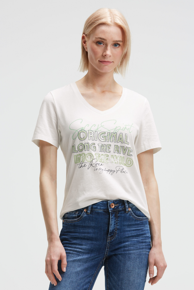 T-Shirt mit Print und Pailletten-Details ivory