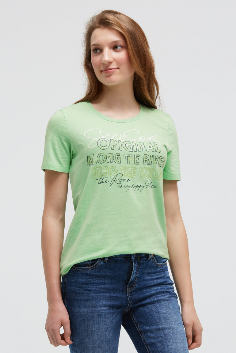 T-Shirt mit Print und Pailletten-Details milky green