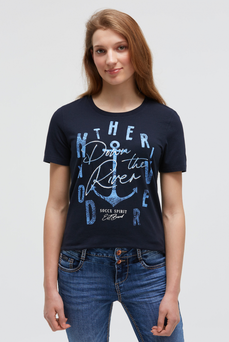 T-Shirt mit Print und Pailletten-Details blue navy